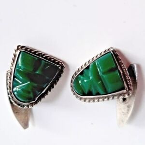 Rare Vintage Taxco Mexico Green Mask Cufflinks 9.0 Grams